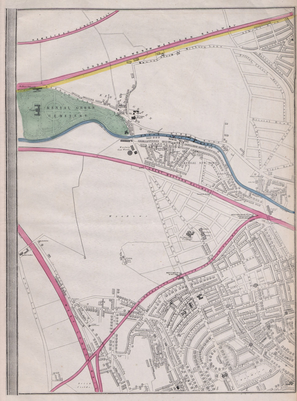 W LONDON. Notting Hill Ladbroke Grove Kensal Green N. Kensington WELLER 1868 map